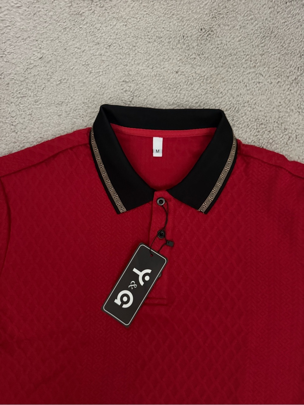 Men’s Red Polo with Black Contrast Collar and Decorative Trim